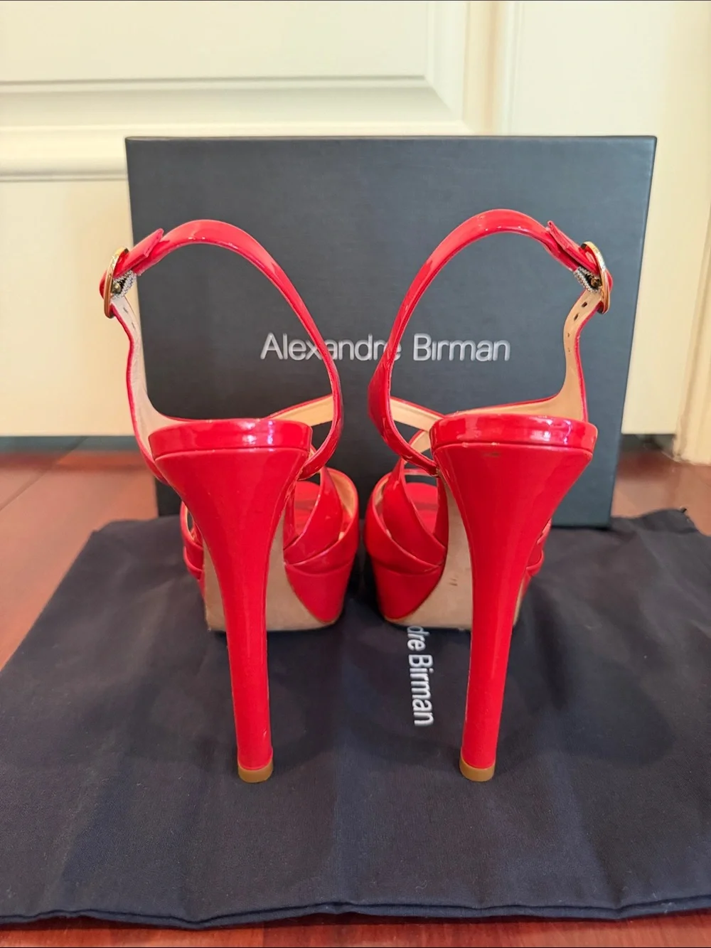 Alexandre Birman Red Patent Platform Peep-Toe Sandals